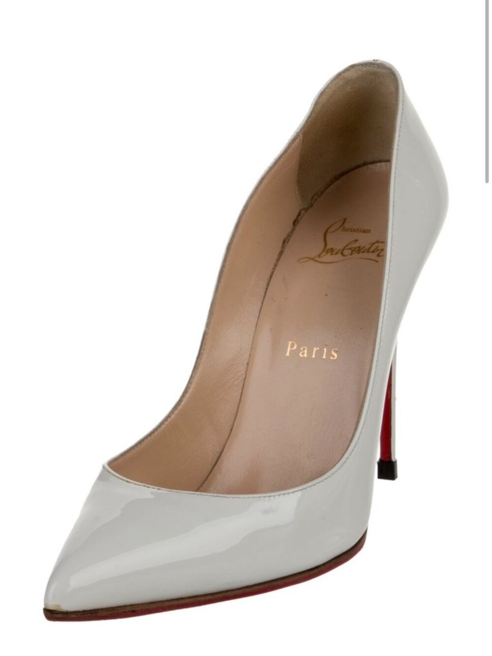 Christian Louboutin Patent Leather Pumps White Red Bottom Heels Size 37 Classic